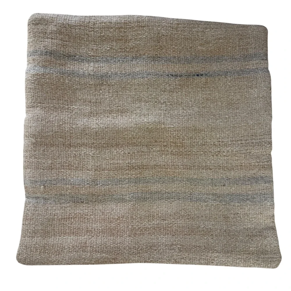 Set of 2 Hand Woven 100% Wool Kilim Pillow Covers 20x20 Tan Blue Made in Turkey